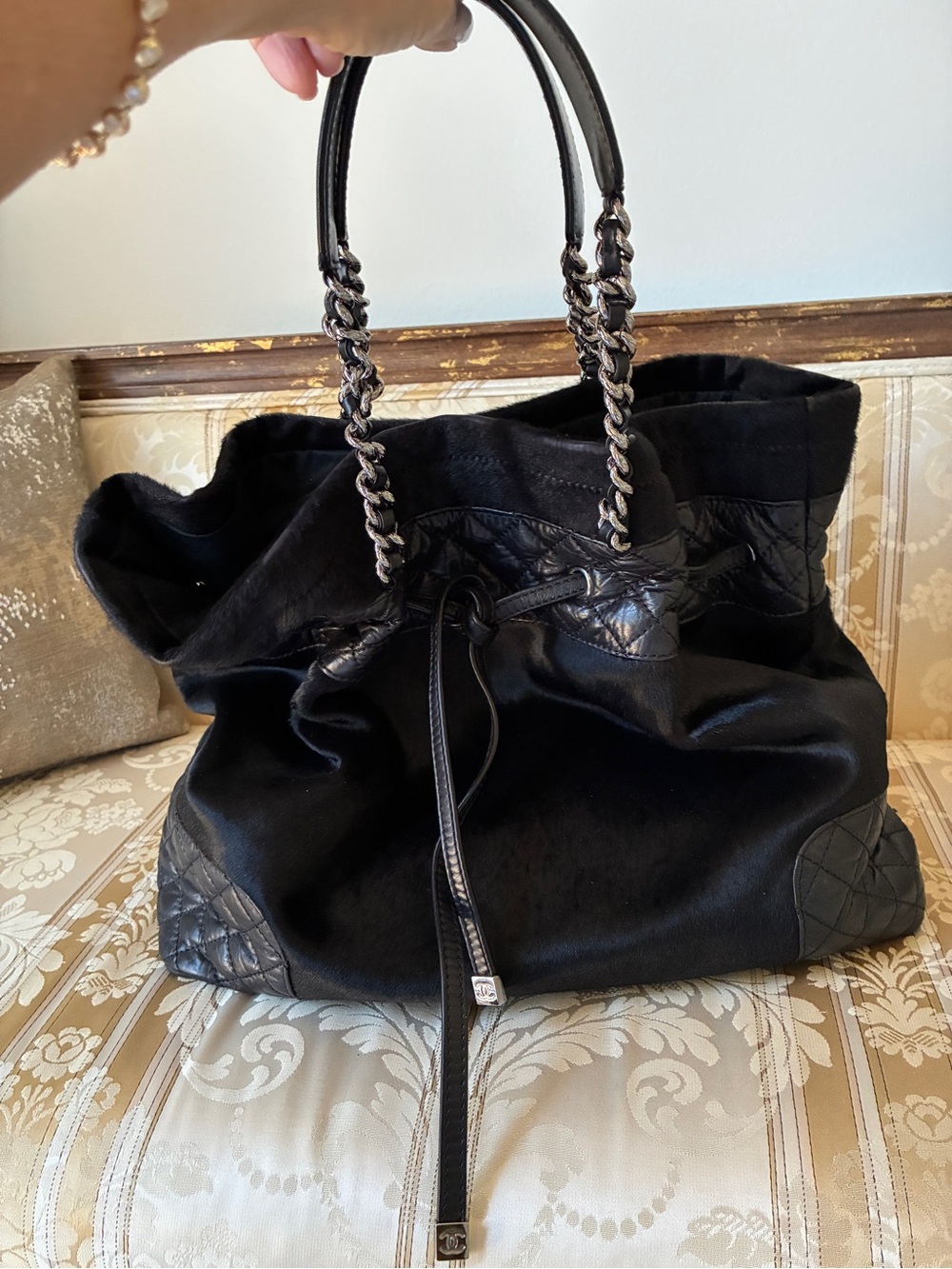 CHANEL Black Leather and Haircalf Shoulder Bag